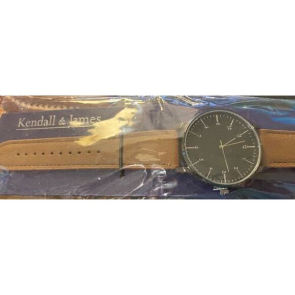 Men's 45mm Gun Metal Tone Kendall & James Watch, Brown Band, New - Picture 2 of 3